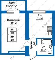 План однокомнатной квартиры площадью 0,00 м2. Цена 5 113 600 рублей Планировка однокомнатной квартиры площадью 0,00 м2 в жилом районе «Волгарь» в Самаре